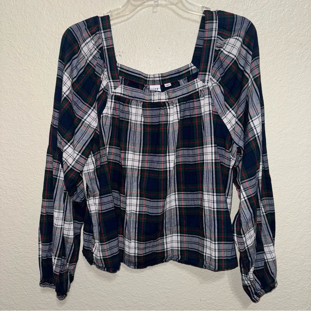 GAP Women’s Plaid Square Neck Peasant Blouse Large Cottagecore  Top